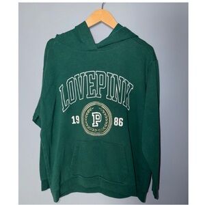 PINK Victoria's Secret Green 'LOVE PINK' Hooded Sweatshirt